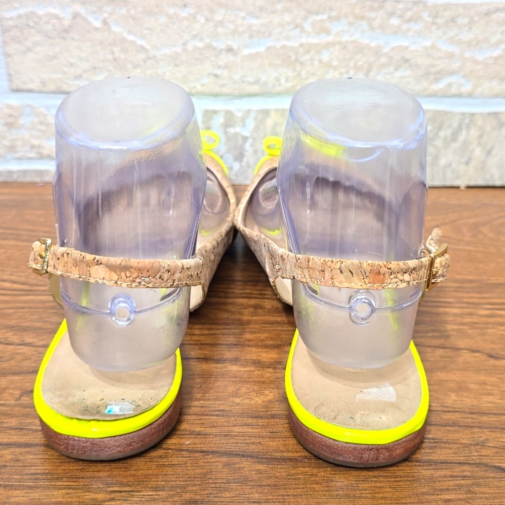 KATE SPADE GINNY CORK NEON YELLOW SLINGBACK MULE FLATS - Picture 3 of 7